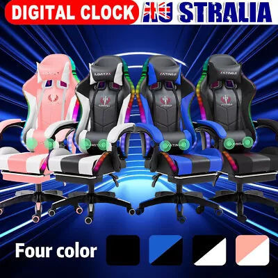 Gaming Office Chair Massage Racing 12 RGB LED Computer Work Seat With Footrest • $125