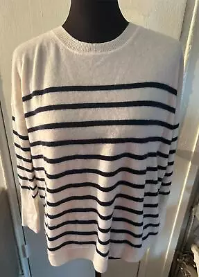 J. Crew White Navy Stripe 100% Cashmere Crewneck Sweater Size XS • $60