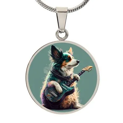 Engrave-able Dog Playing Guitar Necklace Personalized Gift For Music  Dog Lovers • $74.95