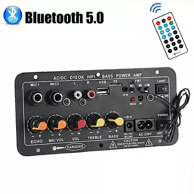 220V 12V Digital Bluetooth Amplifier Board Subwoofer Dual Microphone Karaoke Amp • £20.99