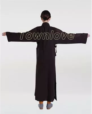 New Buddhist Monk Shaolin Dress Meditation Haiqing Robe Long Gown Kung Fu Suit • $29.78