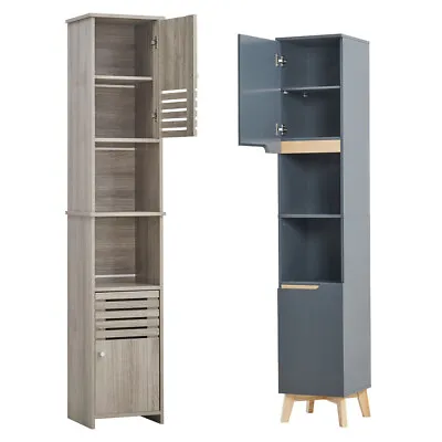 Narrow Modern Bathroom Tall Cabinet 2 Door Shelves Unit Storage Wooden Furniture • £75.95