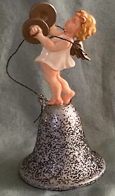 Vintage German Celluloid Plastic Angel Musician Silver Bell Christmas Ornament • $14.99