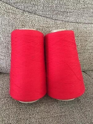 Yeoman 100% Cotton Yarn - Lot Of 2 Cones - 380g - Bright Red • £13