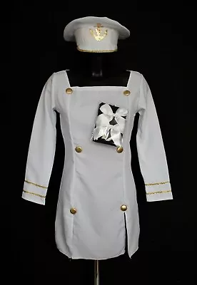 Top Gun Officer Costume White Sailor Navy Captain Uniform Fancy Dress Uk 12 • £12.99