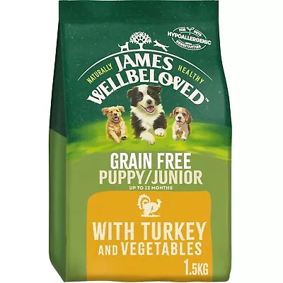 1.5kg James Wellbeloved Grain Free Puppy Junior Dry Dog Food Biscuits Turkey • £13.21