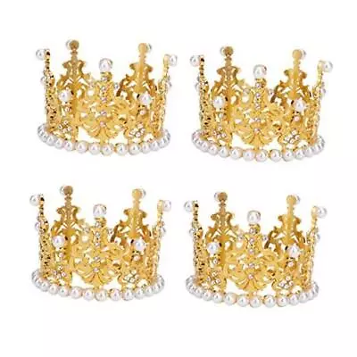  4 Pack Mini Prinrcess Gold Crown Cake Topper Crystal Pearls For Wedding  • $29.85