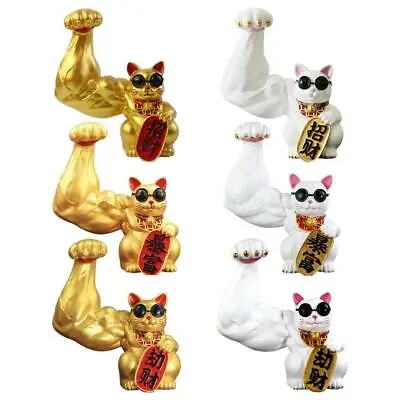 Chinese Muscle Arm Lucky Cat Figurine Feng Shui Cat Waving Huge Arm Lucky Greet • $56.61