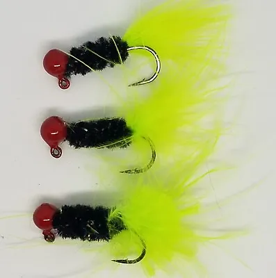 Hand Tied Feather Tail Crappie Jigs Red Black & Chaartruese 1/16th Ounce • $5