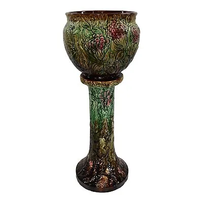 Weller Blended Majolica C1900 Art Pottery Chrysanthemum Jardiniere And Pedestal • $967.95