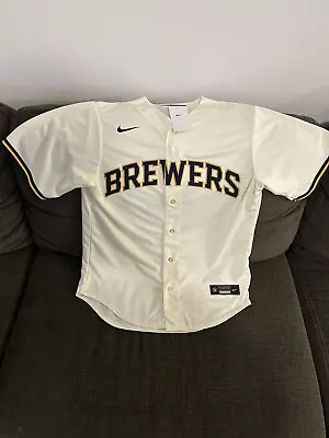 Nike Authentic Milwaukee Brewers Baseball MLB Cream Jersey Men’s Size: M • $69.99