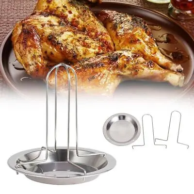 Roast Chicken Holder Steel Upright Roaster Rack BBQ Stand Grilled Pan Nice • $6.67