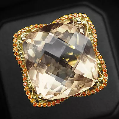 Morganite Peach Orange Antique 24.30Ct.Sapp 925 Sterling Silver Gold Ring Size 6 • $54.37