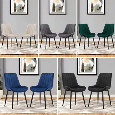 2Pcs Velvet Dining Chairs Padded Seat Metal Leg Dinning Room  Multicolor • £109.99