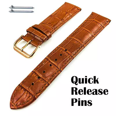 Light Brown Croco Leather Replacement Watch Band Strap Rose Gold Buckle #1074 • $14.95