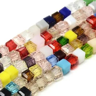 One Strand Cube Square Faceted Mixed Glass Beads 5mm - 90+ Beads P00159XE • £4.69