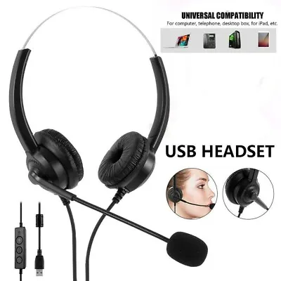  USB Headset Telephone Call Centre Noise Cancelling Headset With Microphone PC • £14.95