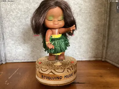 Vintage Retro 1970s Hawaiian Hula Girl Music Box Revolving Doll Tiki Works 8” • $29