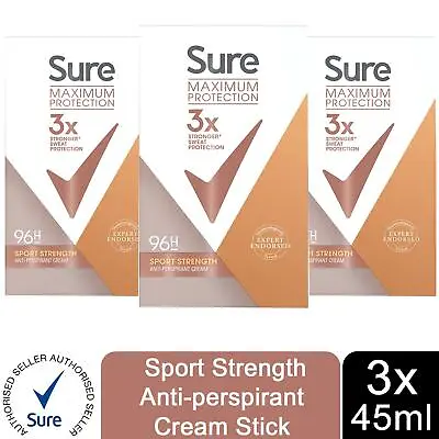 £12.99 • Buy Sure Women Maximum Protection Sport Strength Anti-Perspirant Cream, 3 Pack, 45ml