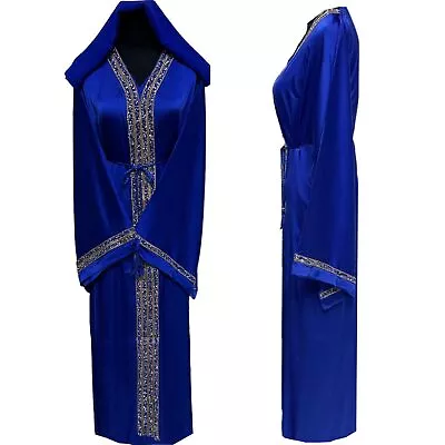 Luxury Satin Women Stone Work Abaya Jalabiya Arab Long Dress • £55.99