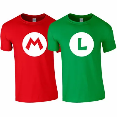  MARIO Red LUIGI Green T- Shirt Top Super Brothers Gaming Retro Adults Kids Tops • £9.99