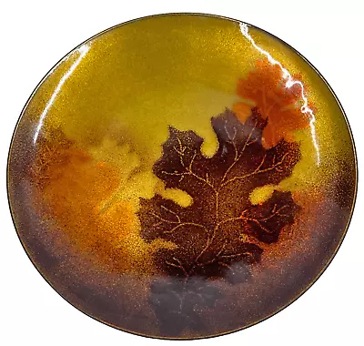 Vintage Enameled Copper Dish Gold With Fall Leaves In Orange & Brown 6  • $26.95