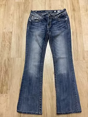 Miss Me Women Jeans Signature Boot Embellished Beaded Denim Blue Size 29 • $40