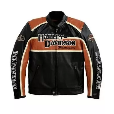 Harley Davidson Men’s CLASSIC ORANGE CRUISER Jacket Biker Genuine Leather Jacket • $98.50