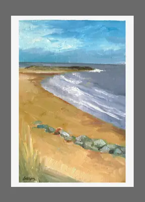 ORIGINAL Impressionist Beach Small OIL PAINTING On Paper • $31.94