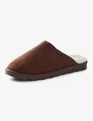 RIVERS - Mens Winter Slippers - Brown Mules - Slip On - Faux Sheepskin Shoes • £13.39
