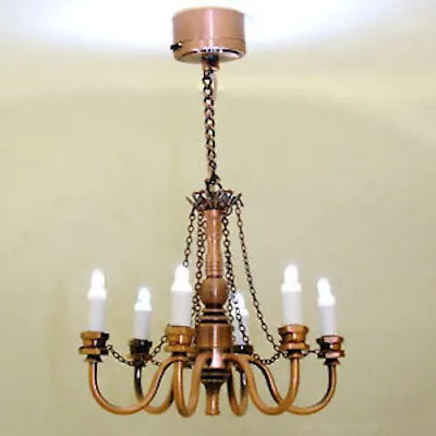 Dollhouse Battery Lighting Antiqued Copper Candle Chandelier 1:12 Miniature • $41.95