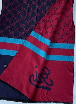 Gucci Scarf Shawl Stole Authentic GG Logo Monogram Multicolor Wool Silk 74”x26” • $100