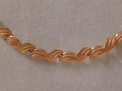 Vintage Coro Signed Gold Tone Pink Enamel Link Leaf Bracelet • $7.99