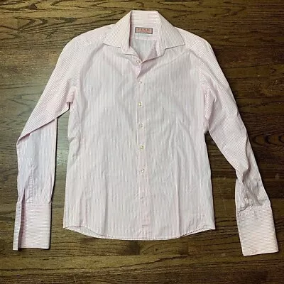 Thomas Pink French Cuff Slim Fit Pink & White Stripe Shirt 15 - 38 Cm EUC • $19
