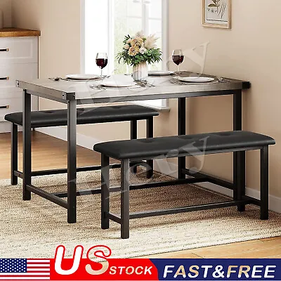 3 PCS Dining Table Set For 4 And Chairs Wood Metal Kitchen Breakfast Furniture • $149.55