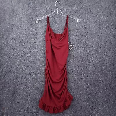 Zaful Dress Womens M Medium Red Bodycon Mini Ruched Ruffle V-Neck Sleeveless NEW • $13.49