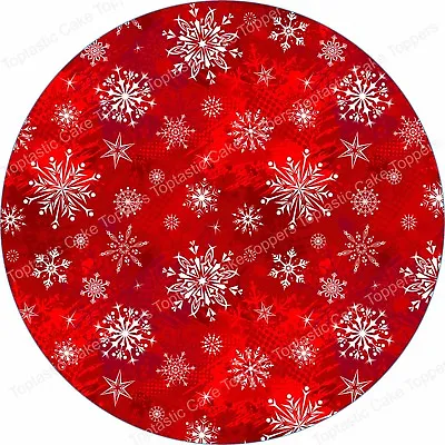 Christmas Snowflakes Red Pattern Round Background Edible Icing Party Cake Topper • £4.15
