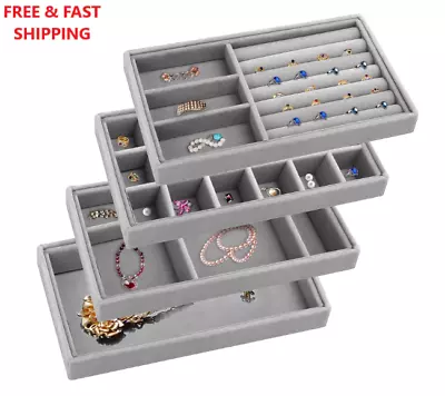 4 Pcs Stackable Jewelry Organizer Trays For Drawers Velvet Jewelry Organizer... • $16.99