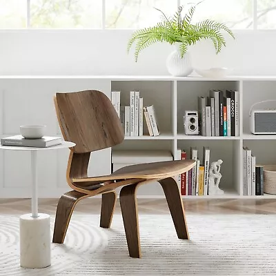 Modway Fathom Mid-Century Modern Molded Plywood Lounge Accent Chair In Walnut • $129.63