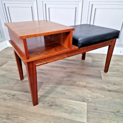 Retro Vintage Mid Century Wooden & Vinyl Telephone Seat Chair Hall Table Danish • £129.99