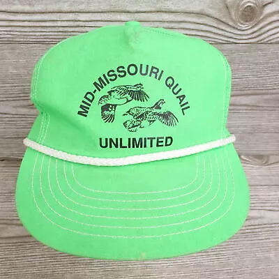 Vintage Mid Missouri Quail Unlimited Green Rope Strapback Hat Cap **stained** • $6