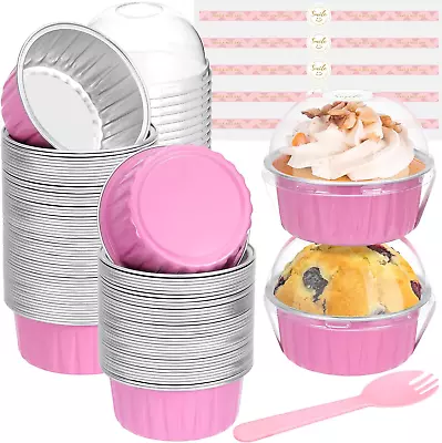 Mini Cake Pans W/ Lids And Spoons (100 Pack Pink 5oz) • $29.21