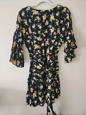 Miss Selfridge Floral Tea Dress Womens Size 2 Ruffle Bottom And Sleeve Tie Waist • $18