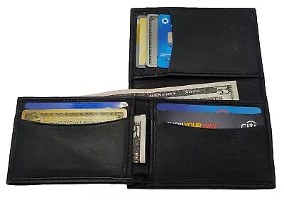 AG Wallets Mens Genuine Leather L Fold Card And ID Unique Shape Bifold Wallet BK • $16.99