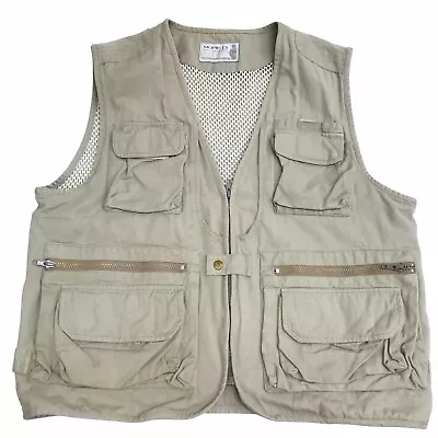 More DI Mens Cargo Uitility Vest Vented Hunting Fishing Size L Beige Pockets • $15