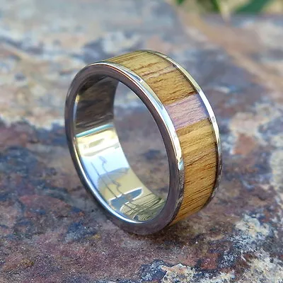 Hawaiian Design Jewelry Koa Wood Titanium Wedding Ring Band 8mm TRA-1001-08 • $57.99