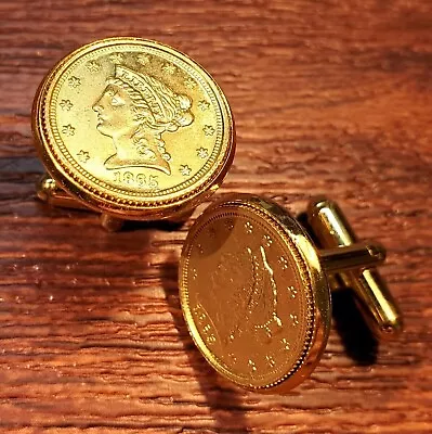 14k Yellow Gold Plated Silver Men's Engagement Wedding Liberty Coin Cufflinks • $234.99