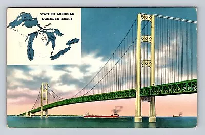 Mackinac MI-Michigan Mackinac Bridge Straits Of Mackinac Vintage Postcard • $7.99