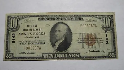 $10 1929 McKees Rocks Pennsylvania PA National Currency Bank Note Bill 5142 Fine • $265.99