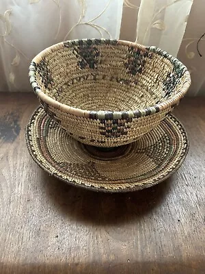 Vintage Southwest Hand Woven Harvest Basket & Plate/Fruit Bowl Native American • $49.99